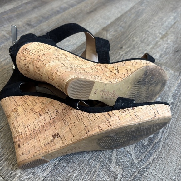 Charles David Black Wedges with Tan Cork Heel - Picture 4 of 6
